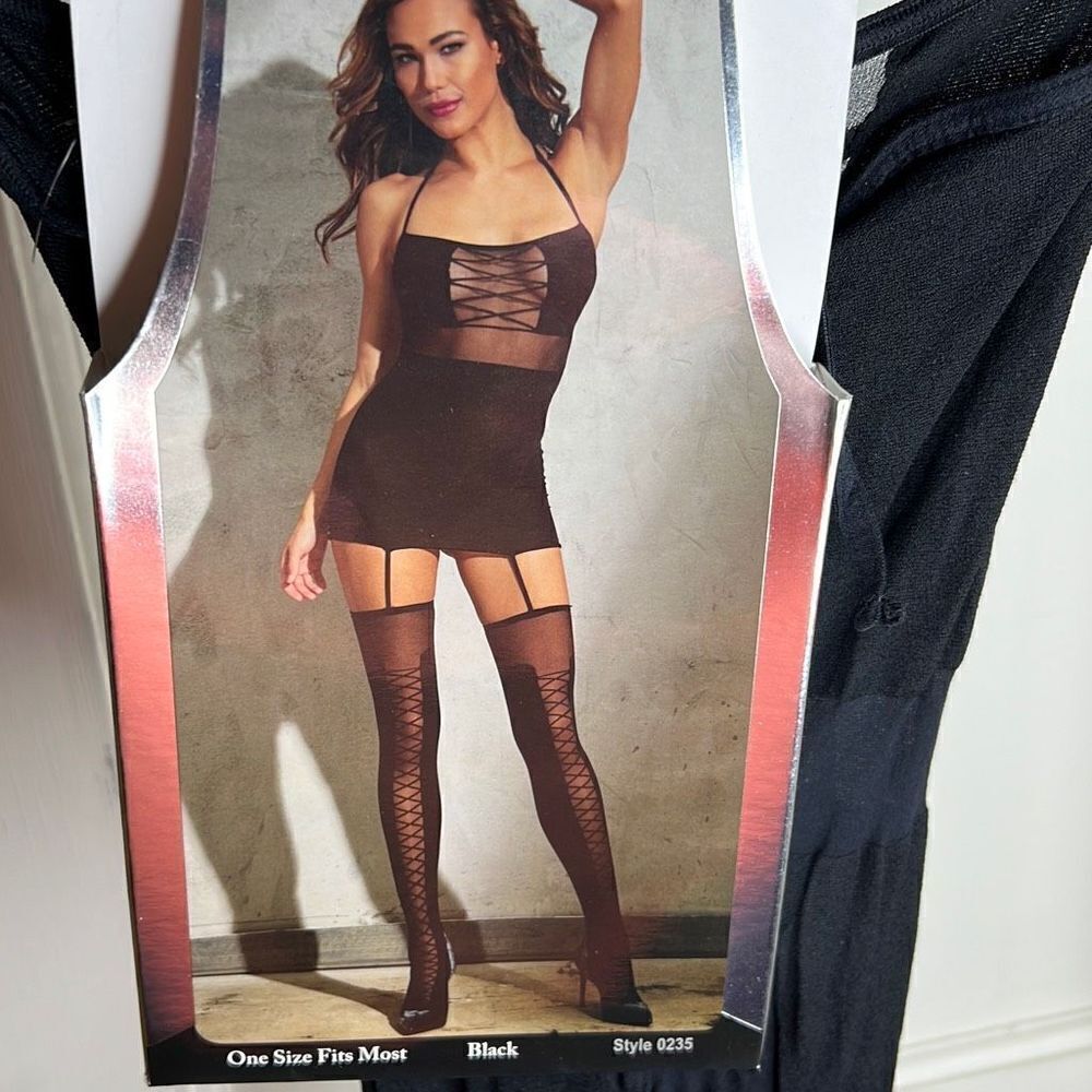 Dreamgirl Sheer Garter Dress with Thigh High Stocking Black New valentines